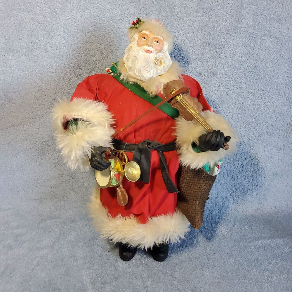 Vintage Santa Claus Figurine Playing Violin Fiddle Toy Sack Philippines **FLAW**